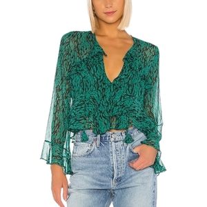 Misa Los Angeles Damaris Ruffle Blouse in Emerald Snake Print
